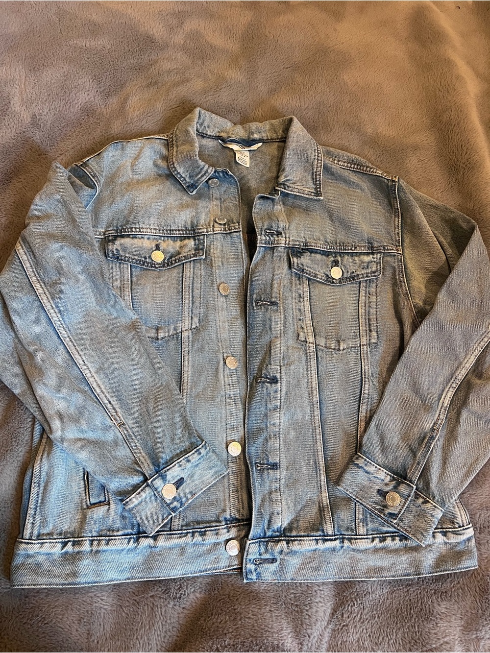 H&M Denim Jacket Relaxed Light wash Blue Men’s Button Front Pockets Short Y2K